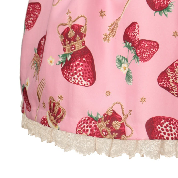 みるくちゃんとゆきいちご柄　ジャンパースカート&ボンネット　エンジ　セット USED】Royal Crown Berryジャンパースカート | Angelic Pretty