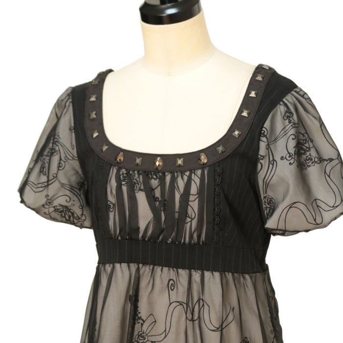 USED】Honey バタフライレースパフスリーブスタッズワンピース | h