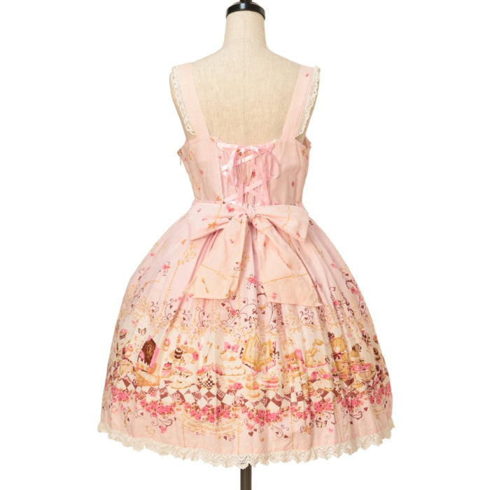 USED】Clockwork tea party柄ルミエールジャンパースカート USED】Clockwork tea party柄ルミエールジャンパースカート