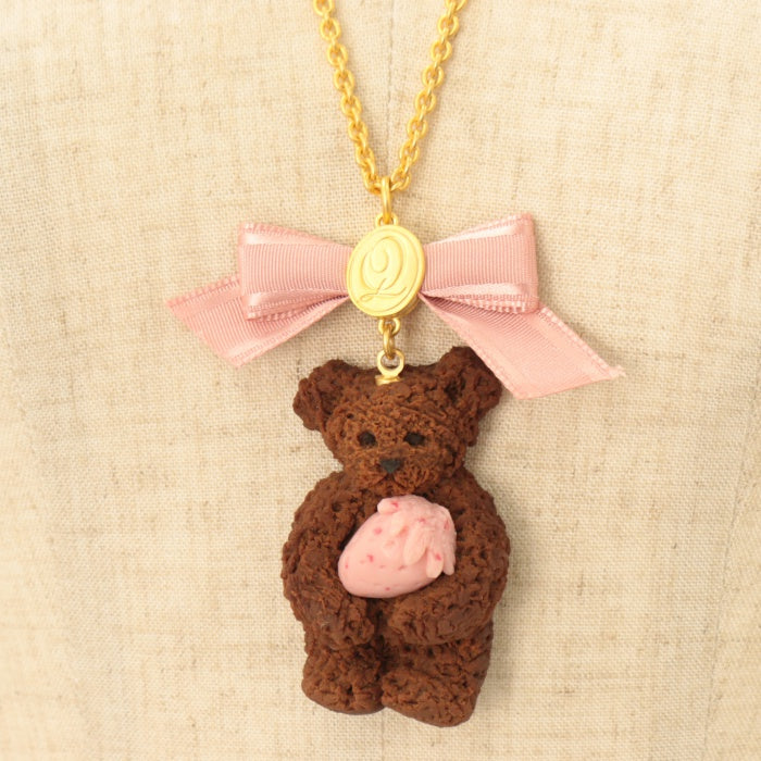 【新品.未使用】Q-pot.テディベアチョコレートクッキーネックレス USED】テディベア ネックレス（チョコレートクッキー