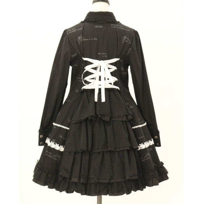 USED】FRILL タイ付き薔薇レースシャツワンピース | h.NAOTO