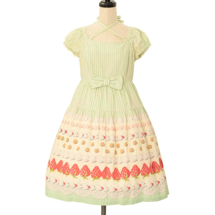 エミキュ デコレーションケーキプリント パフスリーブ ワンピース USED】デコレーションケーキプリントパフスリーブワンピース | Emily