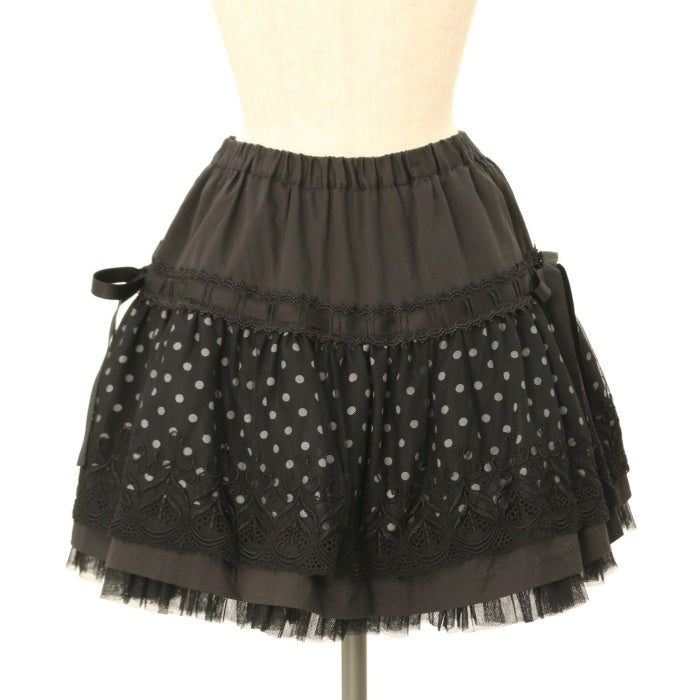 USED】【Mサイズ】ドットチュールはしごレーススカート | BLACK