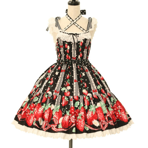 摘みたていちご ジャンパースカート 白 Angelic Pretty / 摘みたていちごシャーリングジャンパー