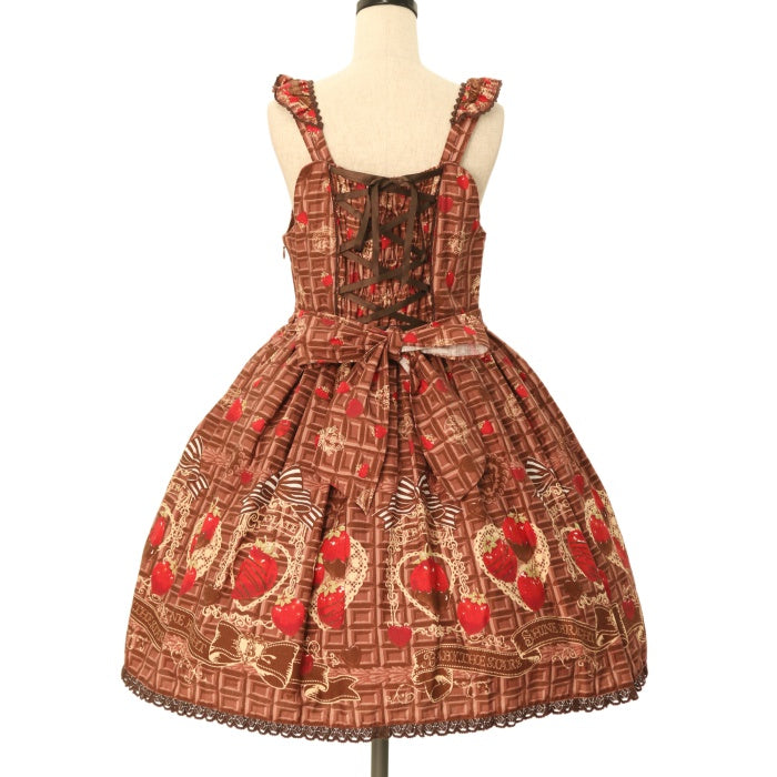 USED】Strawberry Loves Chocolate柄エプロンフリルジャンパースカート  