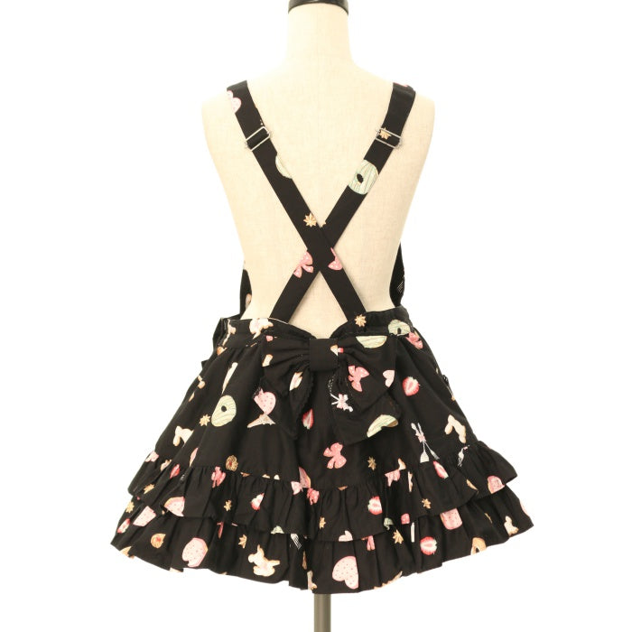Angelic Pretty ア・ラ・カルト ティータイムサロペット ブラック USED】ア・ラ・カルト ティータイムサロペット+バレッタセット