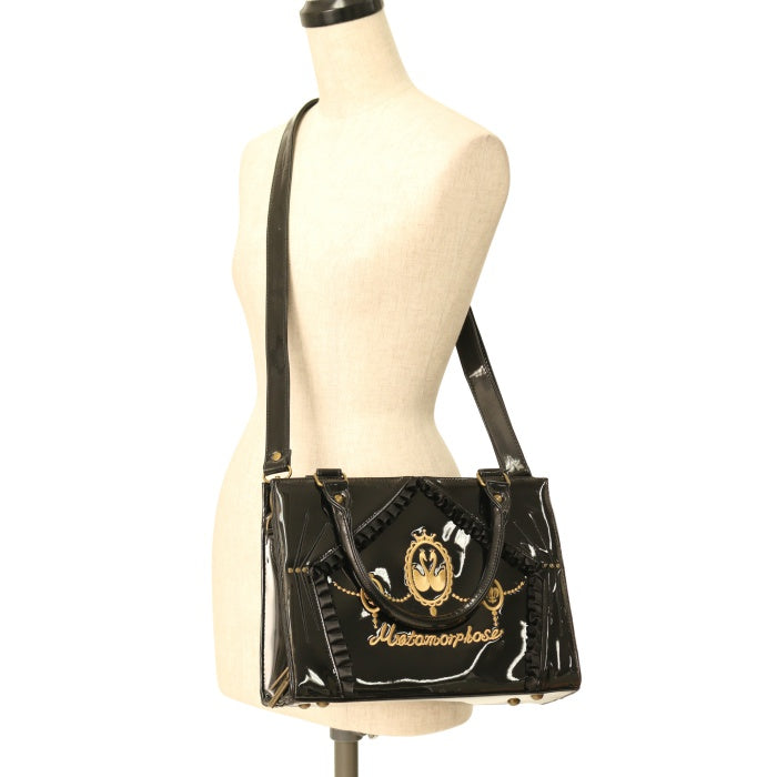 2002年【morphose】パールエナメルバッグ 天然 豚皮 プレート エナメル バッグ クリスタル レディース #G3
