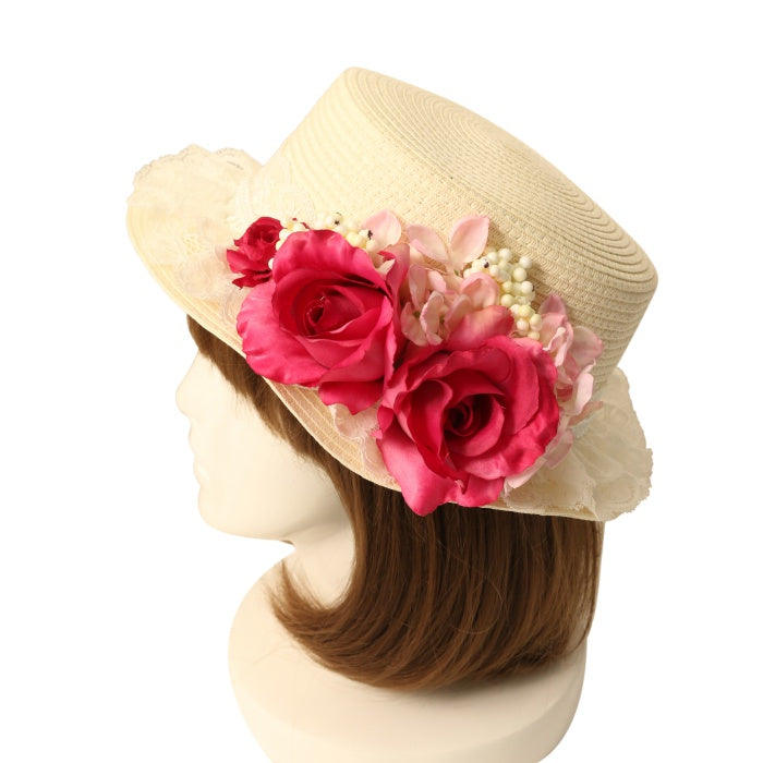 USED】【PrivateSquare.】コサージュストローハット（ホワイト×ピンク