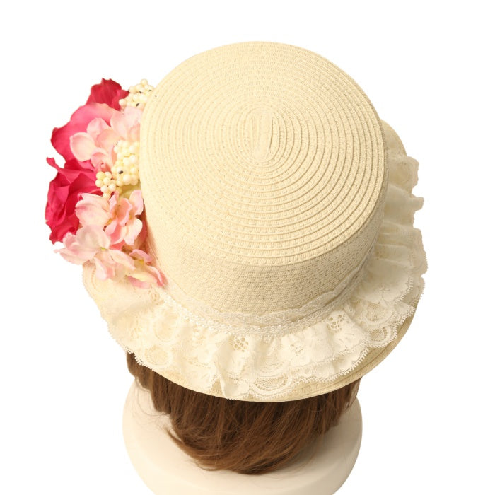 USED】【PrivateSquare.】コサージュストローハット（ホワイト×ピンク