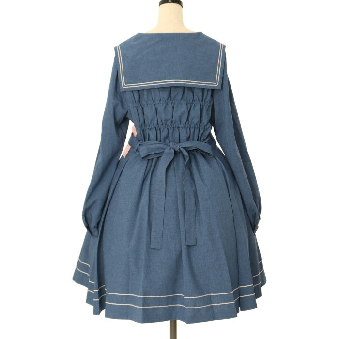 USED】【プラスサイズ】長袖セーラーリボンワンピース（無地