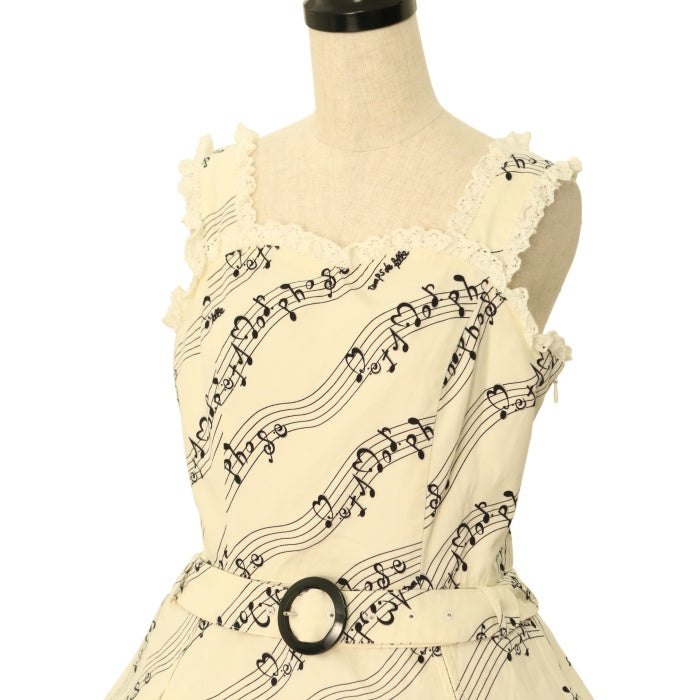 メタモルフォーゼ Melody Note ハイウエストジャンパースカート USED】Melody Noteベルト付ジャンパースカート（オフホワイト