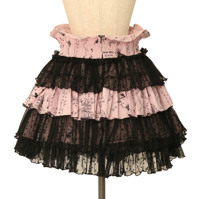 USED】FRILL 鳥籠プリントシャーリングハイウエストスカート | h.NAOTO 