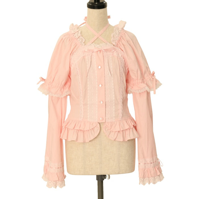 BABY シフォンプリンセスドレスブラウスピンク 姫袖後ろシャーリング