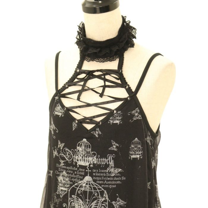 USED】Blood バタフライケージプリントレースアップチョーカー