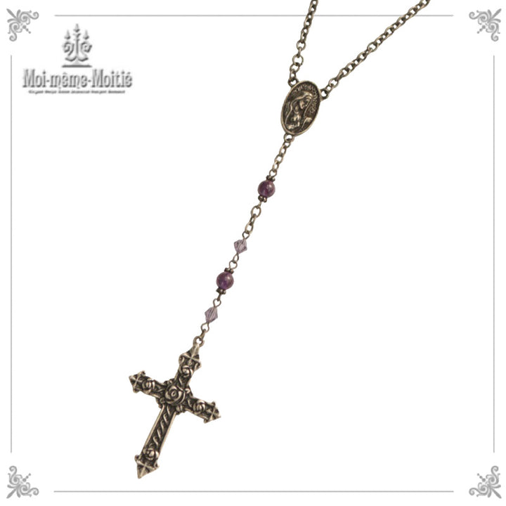 ⭐️SALE⭐ ネックレス　十字架　ロザリオ　K18WG トライバル模様 ペアネックレス ラリエット ロザリオ クロス 十字架 Y字 ネックレス