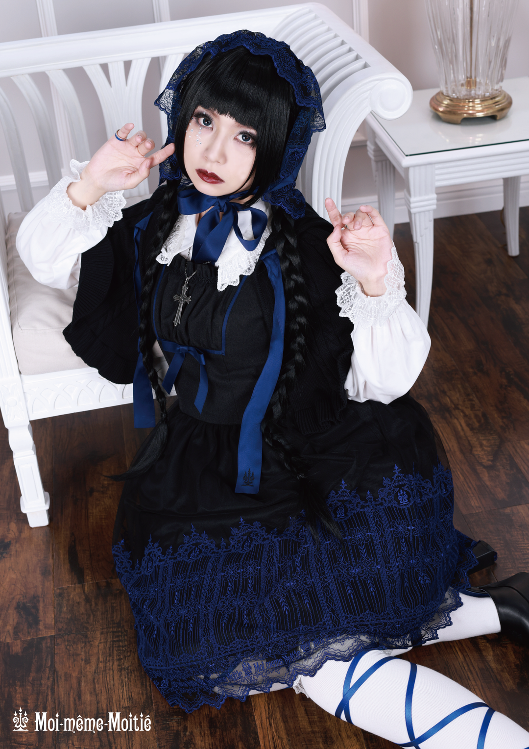 モワメームモワティエ 燭台柄レースケープ 黒×白 EGL ※説明必読 燭台エンブレムボンネット | Moi-même-Moitié | ロリータ
